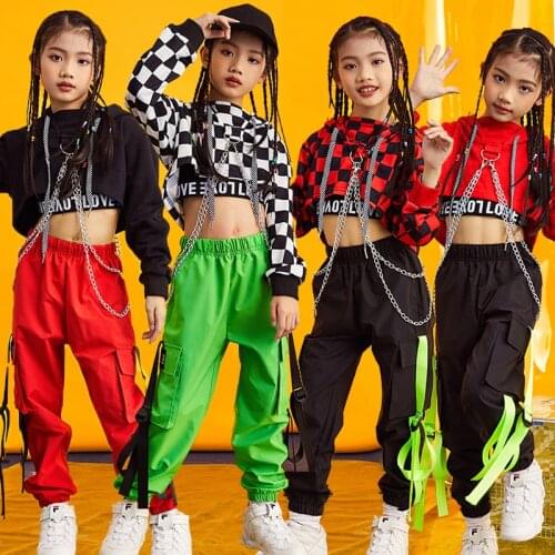 2021 Kids Dance Costumes For Jazz Long Sleeve Tops Pants Hip Hop Clothing Girls Ballroom Stage Street Dance Performance Wear