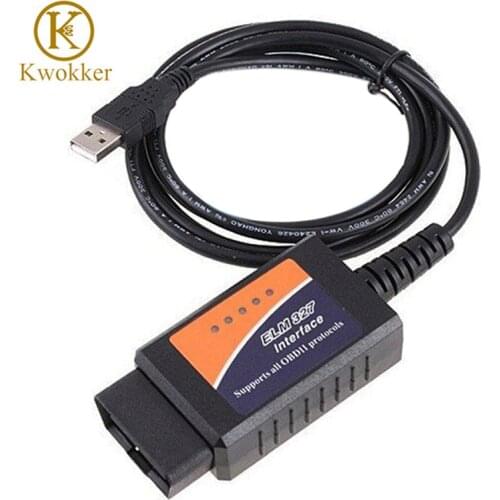 KWOKKER ELM327 USB ELM 327 V1.5 OBD 2 ELM327 USB Interface CAN-BUS Scanner Diagnostic Tool Cable Code Support OBD-II Protocols