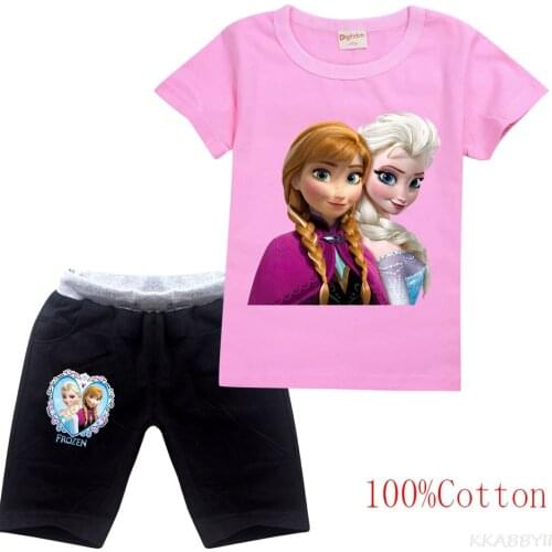 Disney Princess Girls Summer Short Sleeve Shorts Combination Child Cotton Princess Pattern Childrens Clothing Disney Princess