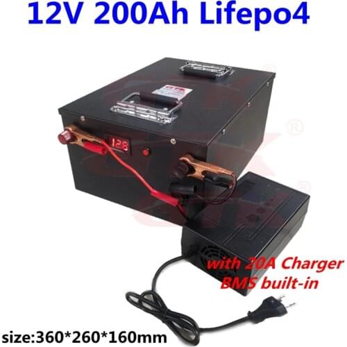 GTK high quality 12v 200ah Lifepo4 2P4S battery pack for Solar Storage power system and boat +20A charger