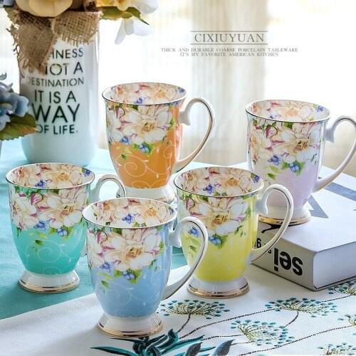 Ceramic cup couple mug with covered bone China porcelain water cup breakfast milk coffee flower cup American style