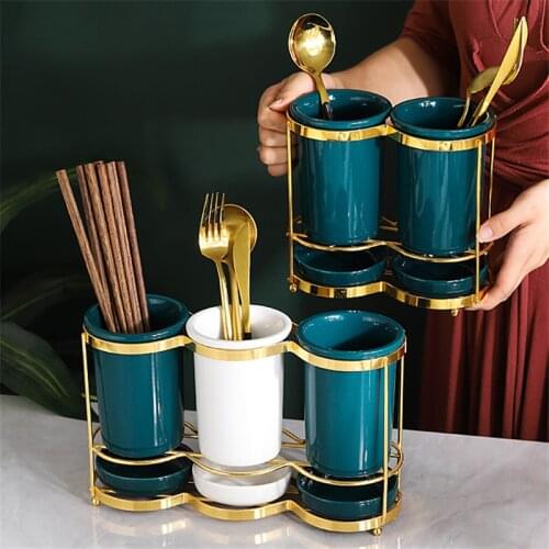 Ceramic Light Luxury Chopsticks Draining Holder Household Chopstick Cage Creative Simple Spoons Forks Storage Rack Kitchen Tools