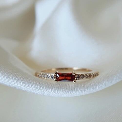 New silver inlaid square red crystal adjustable flat ring retro simple personality ladies jewelry anniversary accessories