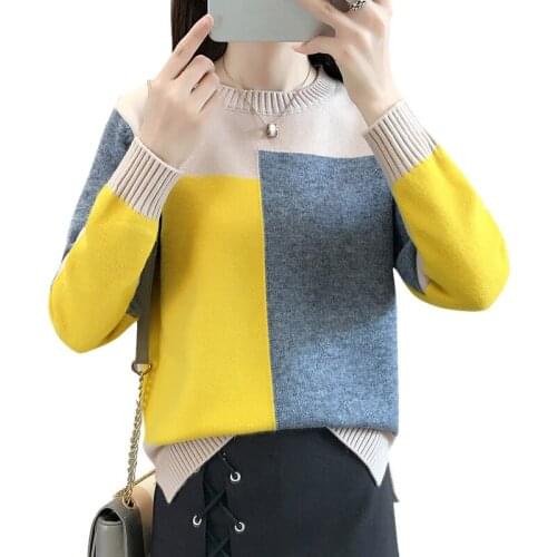 Candy Color Pullover Loose 2021 Autumn Winter Korean O-Neck Patchwork Women Sweaters Long Sleeve Female Knitwear Blusa Inverno