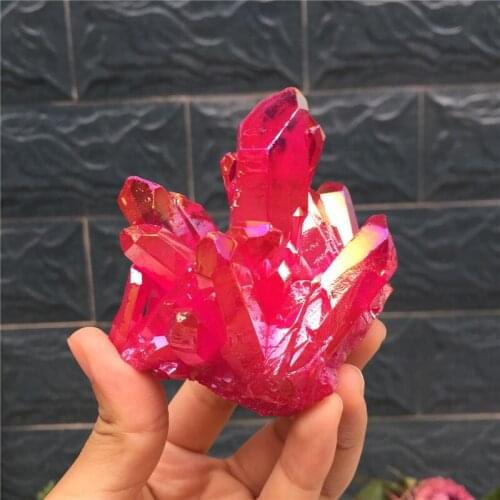 Pretty electroplate dark pink aura quartz crystal cluster healing crystals collection for home decoration