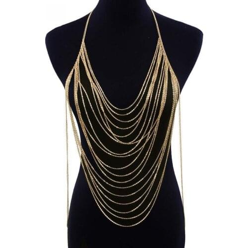 Fashion multi - layered chain necklace fringed long necklace, beautiful bikini body chain woman jewelry