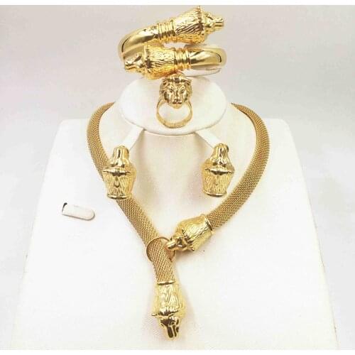 Fashion Dubai gold jewelry set African bridal wedding gift for women Saudi Arabia Necklace Earrings collar jewelry