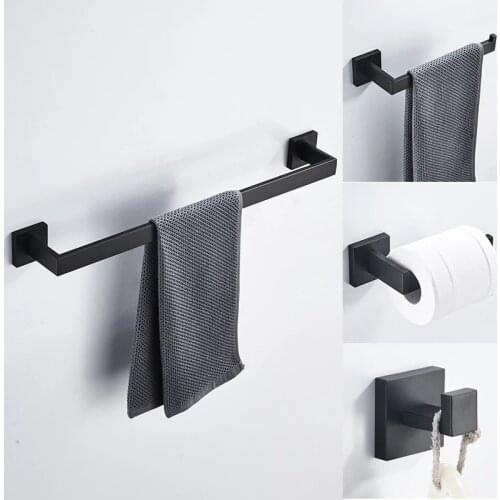 DANGA Bathroom Hardware Set Black Robe Hook Towel Rail Bar Rack Bar Shelf Tissue Holder Toothbrush Holder Bathroom Accessories