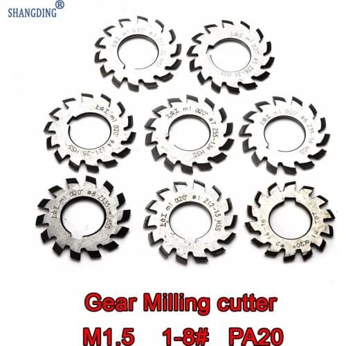 8pcs New M1.5 PA20 20 Degree High Speed Steel Gear Cutters Set #1-8 Assortment machine tools accessories milling