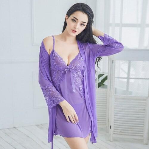 Women Sexy Plus Size Nightwear Nightgown Purple Luxury Lace Sleep Shirts Female Sleepwear Chemise Sleepwear Babydoll Negligee