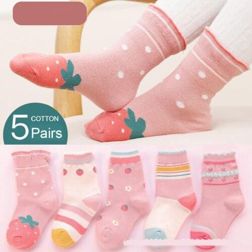5Pairs Cotton Baby Socks Autumn Kids Dinosaur Strawberry Cartoon Boys Girls Sport Socks Comfortable Winter Autumn Children Socks