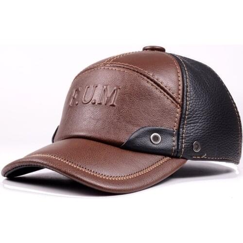 New Mens genuine Leather Winter Warm Cowhide Baseball Golf Cap/Hat adjustable