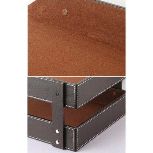 A4 Document File Organizer Tray Double Layers Desk PU Leather Paper Holder Magazine Rack Storage Holder for Home School