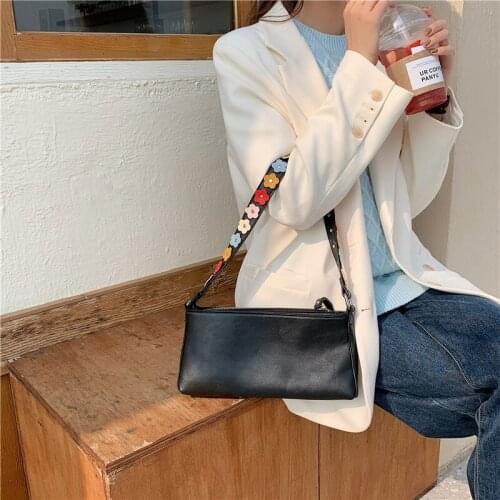 Retro pattern color-blocking square underarms one-shoulder colored flowers portable side baguette bag