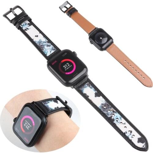 Watchband Leather Black Metal Buckle Belt Stylish Watch Strap for Apple Watch SE Series 6 5 4 Band 44mm 40mm 42mm 38mm Wristband