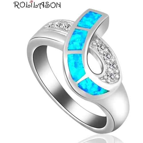 Christmas Gifts Zircon Rings Blue Fire Opal silver color Stamped PromJewelry Wholesale Rings for Women USA Sz #6#7#8#9 OR815