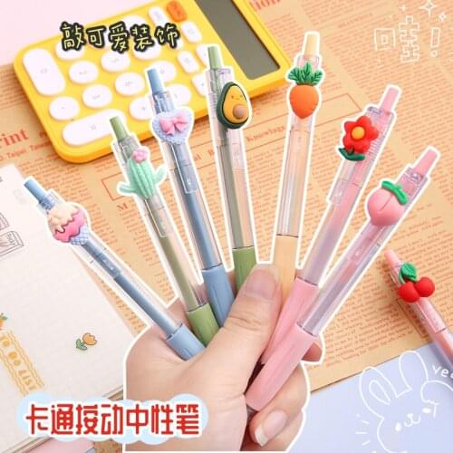 5PC Gangsheng Korean Version Lovely Resin Press Neutral Pen Press Type Cartoon Student Writing Tool Black Signature Pen