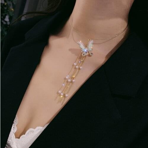 Long Tassel Collar Colorful Butterfly Pendant Collar For Women New Trendy Summer Travel Jewelry Fashion Ladies Necklace