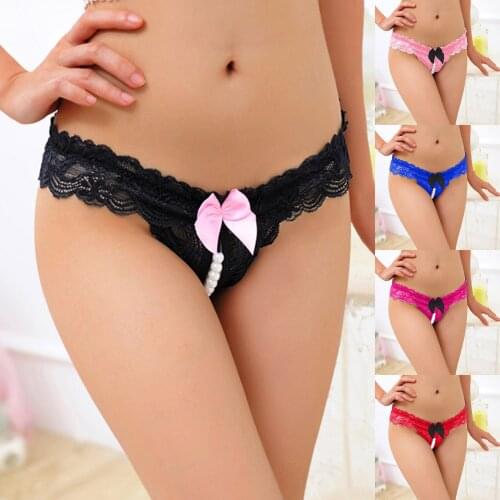 Sexy Panties Hot Sale High Quality Womens Sexy Pearl Thong High Pop-Up File Lace Transparent Briefs Underwear For Dropshipping