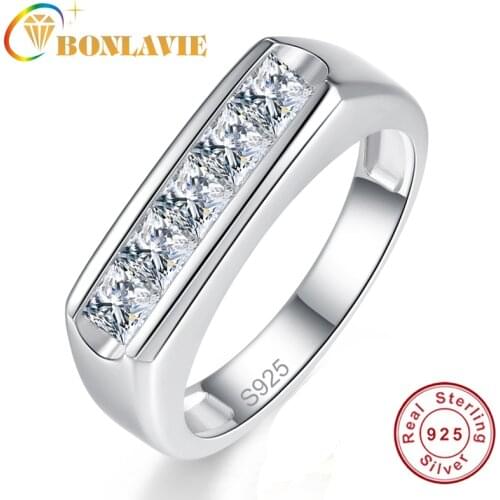 BONLAVIE Simple style 925 Sterling Silver Ring Fine Jewelry 3*3 mm Natural Gemstone Mens Ring Best Gift For Husband With Box