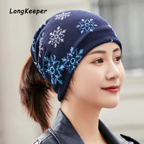 LongKeeper Luxury Brand Winter Hats For Women Headwear Hedging Cap Snowflake Pattern Scarf Caps Gorros mujer