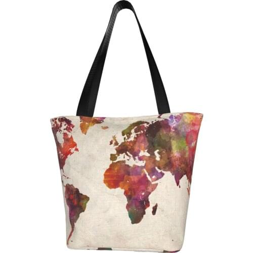 World Maps Handbag World Maps Top-handle Bags Trend Teen Leather Tote Bag Large Pattern Women Handbags