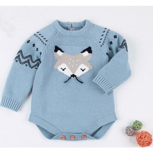 6~12months cotton knitted blue fox baby Sweater o neck long sleeves boy Sweater knitting inner clothes long sleeve sweater