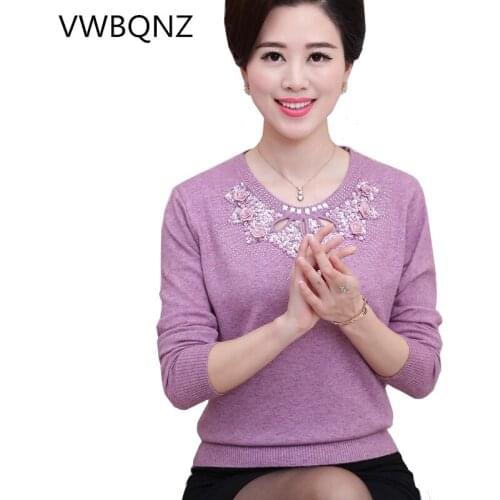 Large size Women Sweater Autumn Winter O neck Loose Middle-aged Lady Pullover Sweater Solid Casual Womens Knitwear Tops 4XL