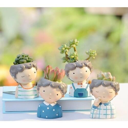 Fun Gardening Cute Cartoon Garland Girl Succulents Potted Flower Pot Resin Flower Pot Trumpet Souvenir flower pots decorative