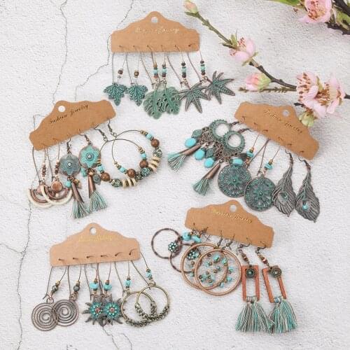 Boho Vintage Earrings Set For Women Brincos Shell Geometric Bronze Tassel Dangle Drop Earrings Charm Ethnic Statement Jewelry
