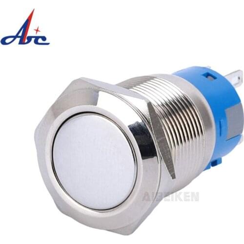 19mm Flat Head 6 Pin Nickel Plated Brass 2NO2NC Waterproof Metal Push Button Switch