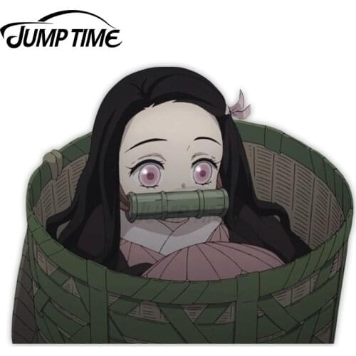 Jump Time 13 x 9.8cm For Demon Slayer Nezuko Kamado Sitting Car Stickers Trunk Windows Anime Decal Refrigerator Car Assessoires