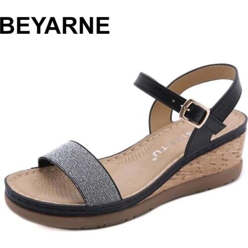 BEYARNENew Wedge With Female Sandals Fish Mouth Buckle With Flat Bottom Platform Summer Womens Shoes sandalias de las mujeres