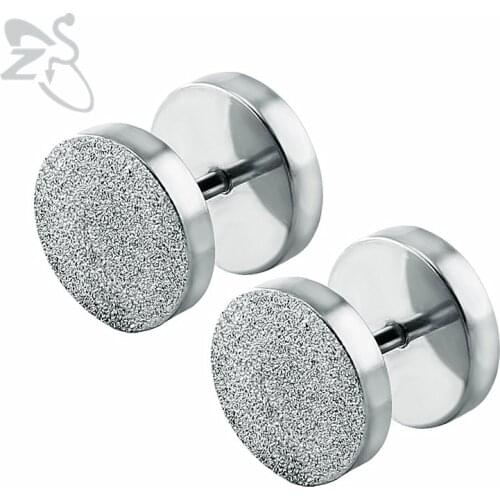 ZS Simple Fake Ear Plug Metal Round Stud Earrings for Men Women Fashion 316 Stainless Steel Piercing Ears Earring Jewelry