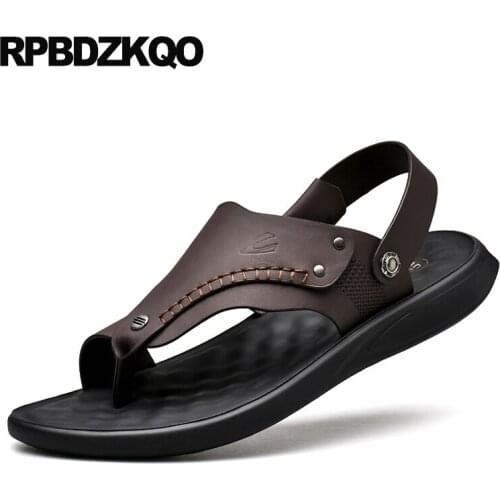 2019 Toe Loop Outdoor Slides Roman Leather Famous Brand Slippers Shoes Black Designer Native Brown Men Gladiator Sandals Summer