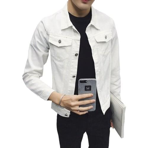 2019 TANG Men Jean Jacket Streetwear Slim Men Denim Jacket Fashion Mens Jackets and Coats White