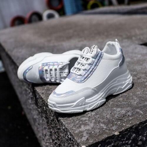 2020 Fashion Women Platform Sneakers Womens Chunky Sneakers Lace Up White Vulcanize Shoes Womens Trainers Wedge Sneaker U13-50