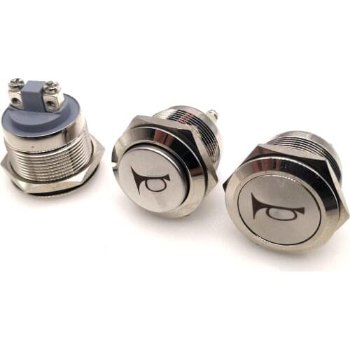 22mm Push Button Horn Switch 5A Momentary Waterproof Metal Screw Terminal Feet 1NO Custom Symbol Logo