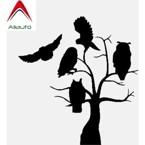 Aliauto Halloween Witch Holiday Owl Tree Branch Car Sticker Cover Scratch Auto Accessories Vinyl Black/Silver,13cm*12cm