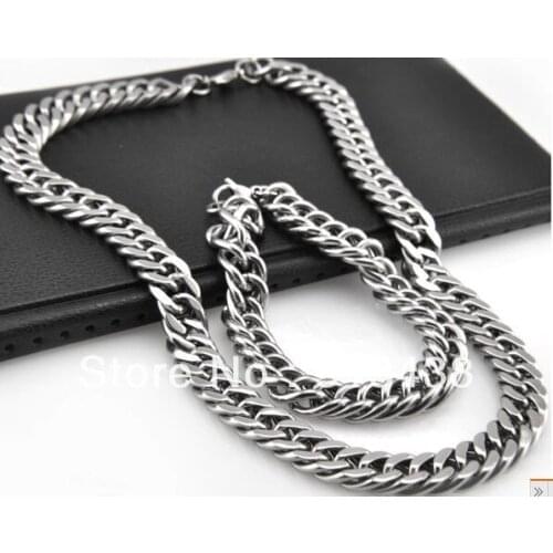 9mm 1set Hiphop High Quality Stainless Steel cowboy chain 21.6'' necklace&8.8'' bracelet,super mens jewelry