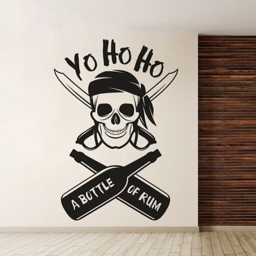 Skull Head Vinyl Wall Decals Yo Ho Ho Design Home Decor Vinyl Wall Art A Bottle Of Rum Wall Stickers Poster Boys Room Art AZ027