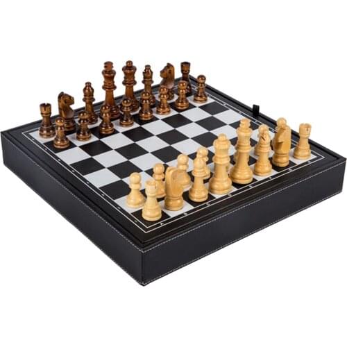 Retro Portable Wooden Chess Set Chessboard And Storage Slots Table Game