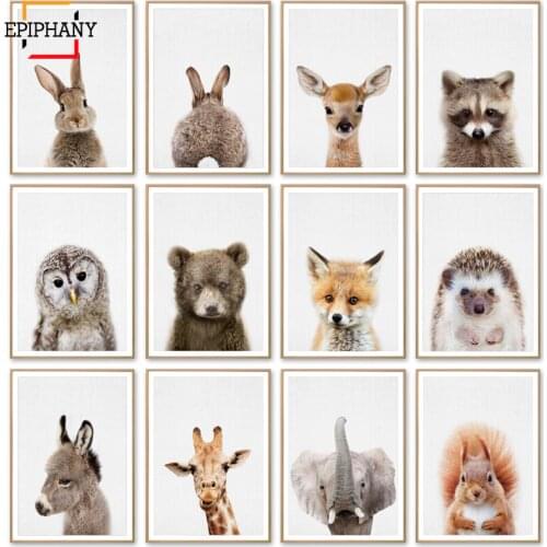 Baby Animal Posters and Prints Rabbite Giraffe Elephant Canvas Painting Nursery Wall Art Nordic Picture Kids Room Decoration