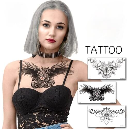 Under Breast Tattoo Underboob Sexy Tatto Sticker Women Wing Flower Large Fake Tatoo Sternum Girls Tatouage Temporaire Femme