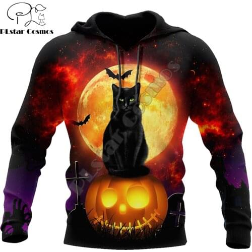Halloween Black Cat 3D All Over Printed Autumn Men Hoodies Unisex Casual Pullovers Zip Hoodie Streetwear Tracksuit DW637