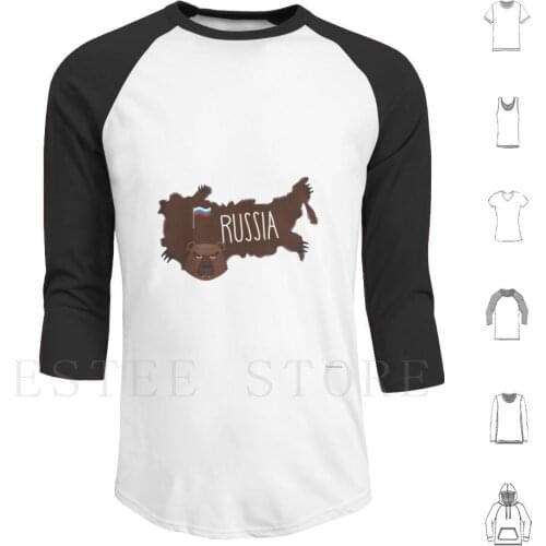 Map Of Russia In The Form Of Bear Skins. Hoodies Long Sleeve Russia Map Green Russian Border World Geography