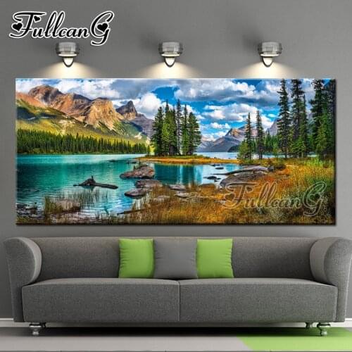 FULLCANG full square/round drill large 5d diy diamond painting natural scenery lake & white clouds mosaic embroidery kit FC418