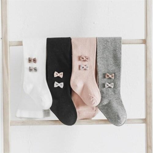 0-6Yrs Kids Baby Girls Tights Soft Cotton Pantyhose Knitted Collant Tights Stocking sweet double bowknot side design clothing