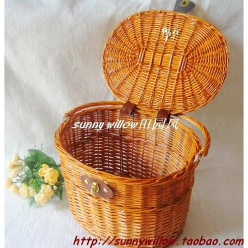 Free shipping & wholesale Size 33*26*24 cm Wicker knitted with lid with a handle bicycle basket willow basket made by hand