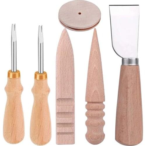 LMDZ Leather Knife + 2 Sizes Leather Edge Beveler + 3 Pcs Wood Leathercraft Edge Slicker Burnisher, Leathercraft Edge Beveler